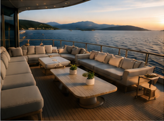 Luxury yacht lounge at sunset